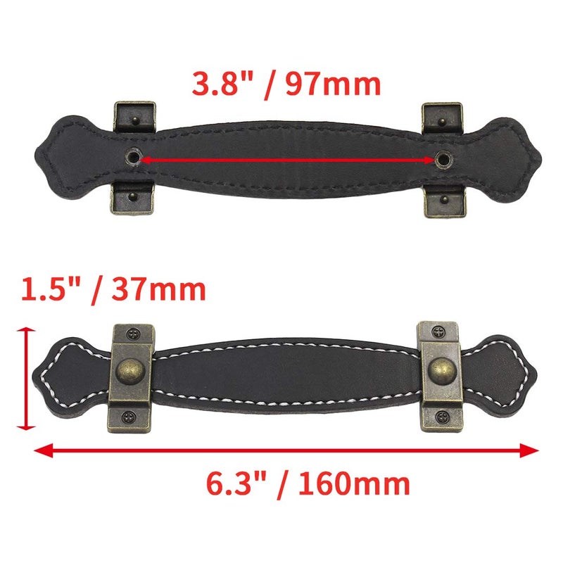 Seimneire 6pcs Surface Leather Furniture Handle, 6.3" Retro Style Leather Handle Pull Handle for Drawer/Cabinet/PU Suitcase - Black - Image 5